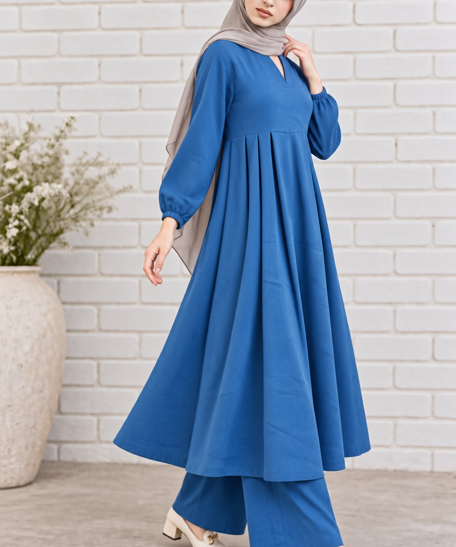 ROYAL BLUE MODEST FLARED KURTA SET