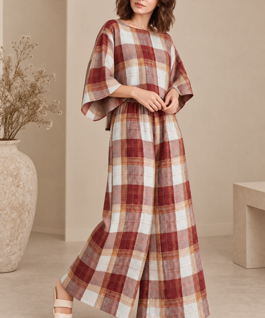 PLAID CO-ORD TOP & WIDE LEG PANT SET