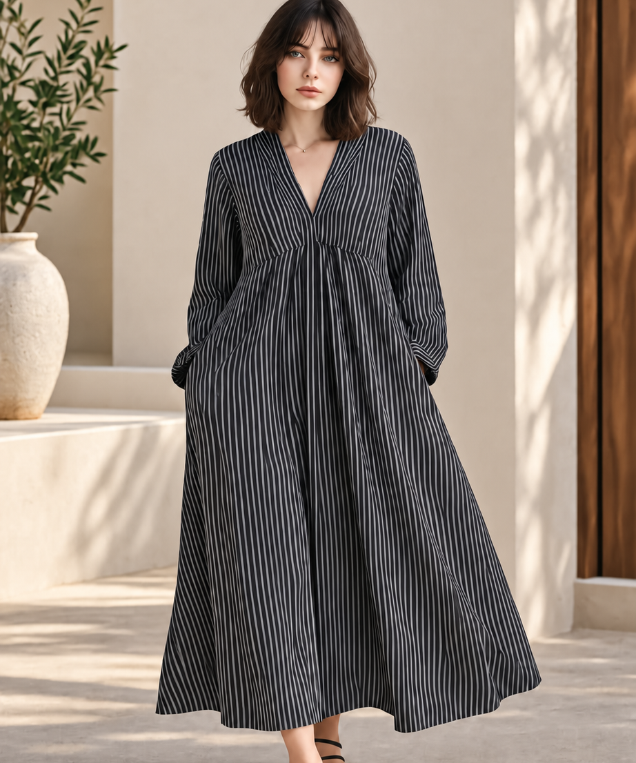 STRIPED FLARED MAXI DRESS