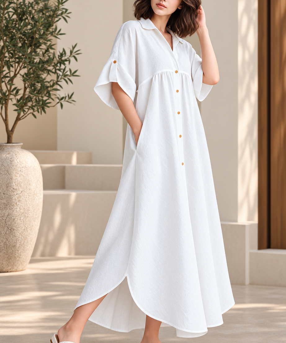 WHITE RELAXED SHIRT MAXI DRESS