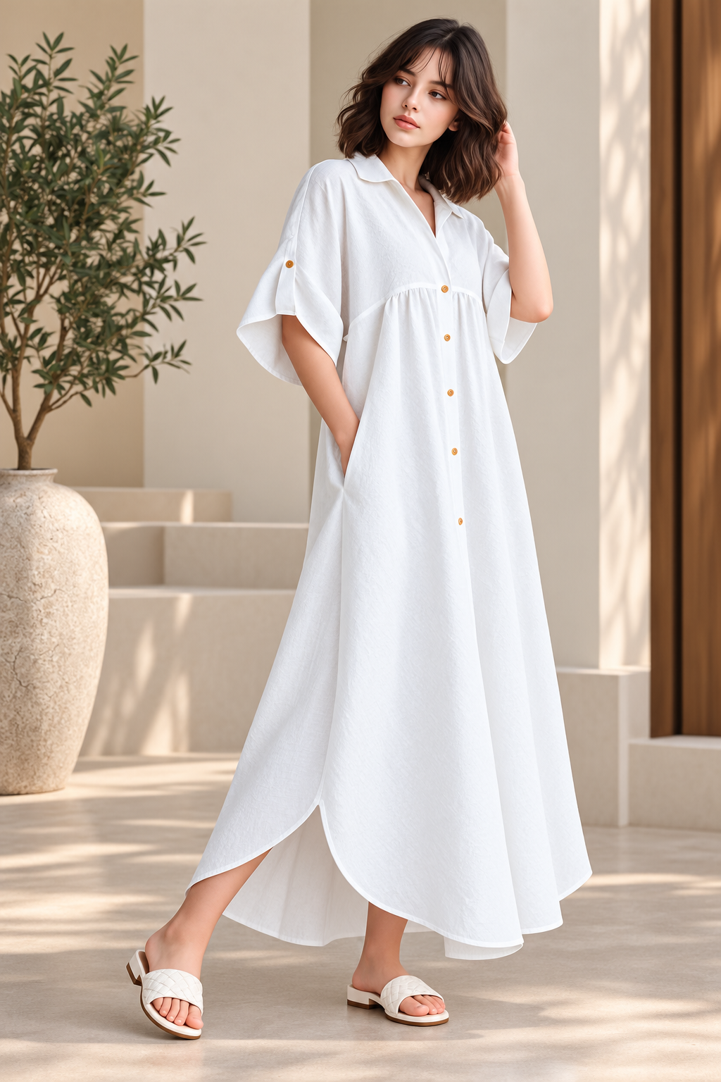 WHITE RELAXED SHIRT MAXI DRESS