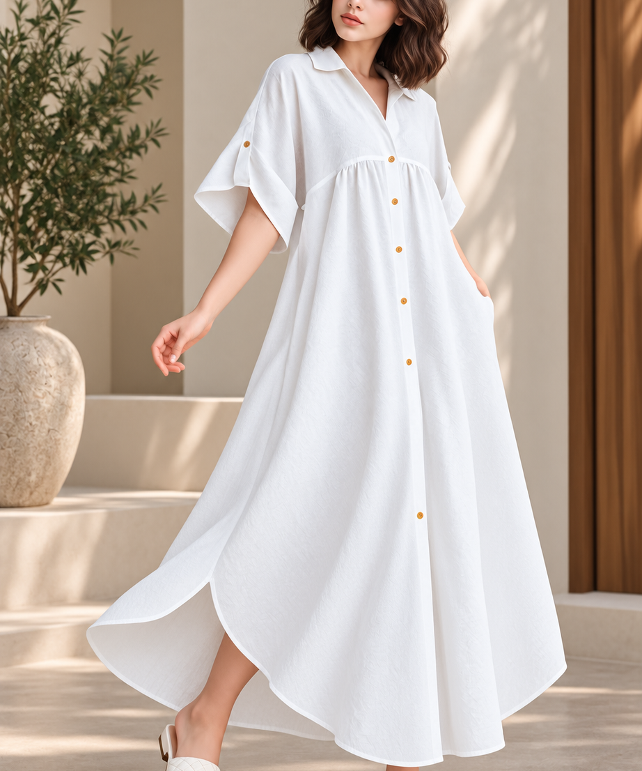 WHITE RELAXED SHIRT MAXI DRESS