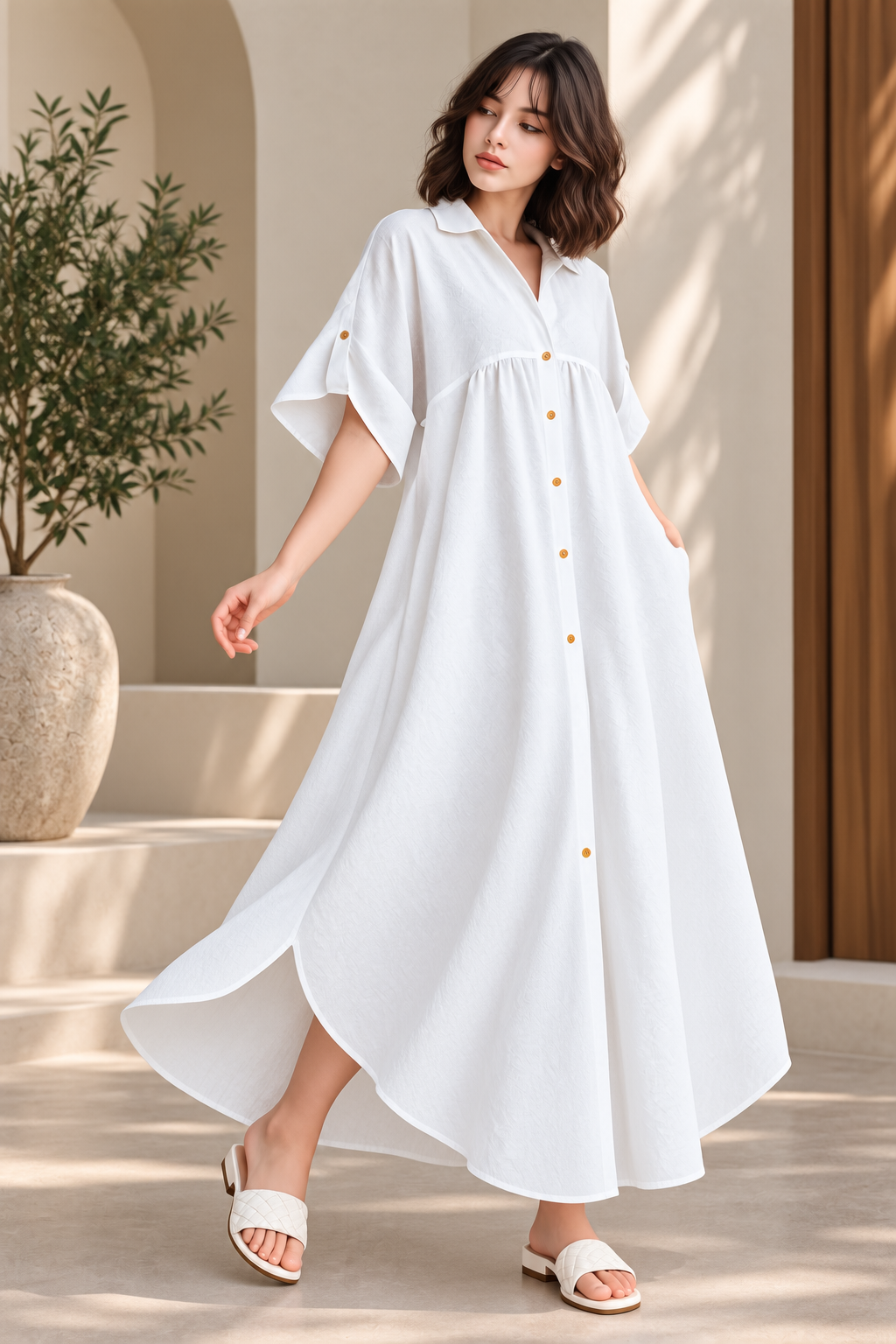 WHITE RELAXED SHIRT MAXI DRESS