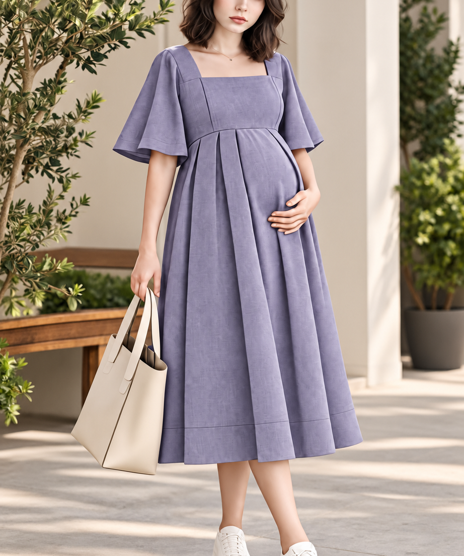 LAVENDER FLARED MATERNITY MIDI DRESS
