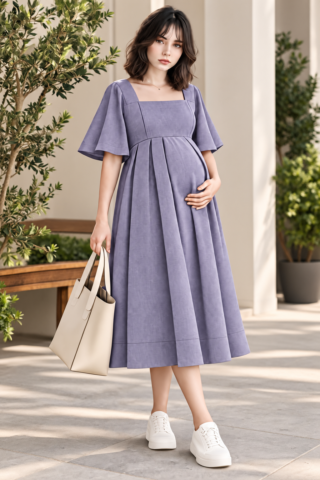LAVENDER FLARED MATERNITY MIDI DRESS