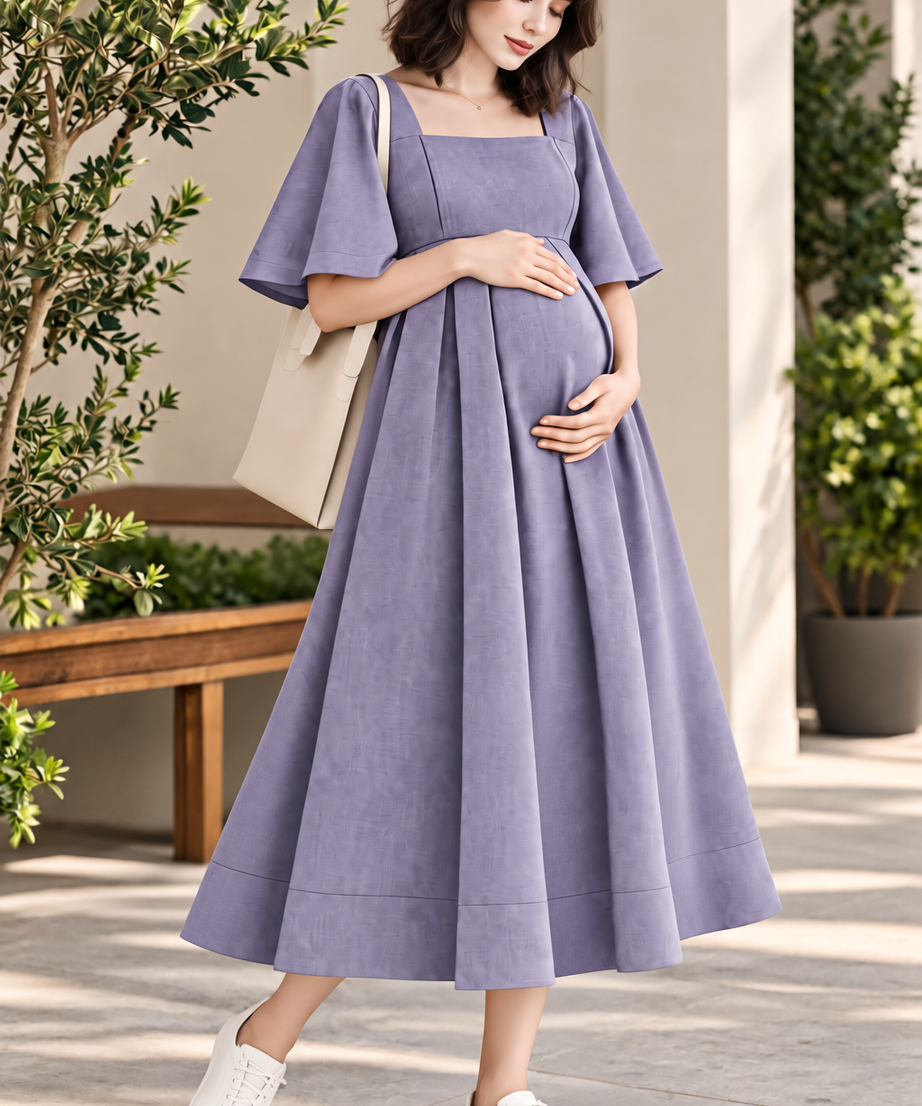 LAVENDER FLARED MATERNITY MIDI DRESS