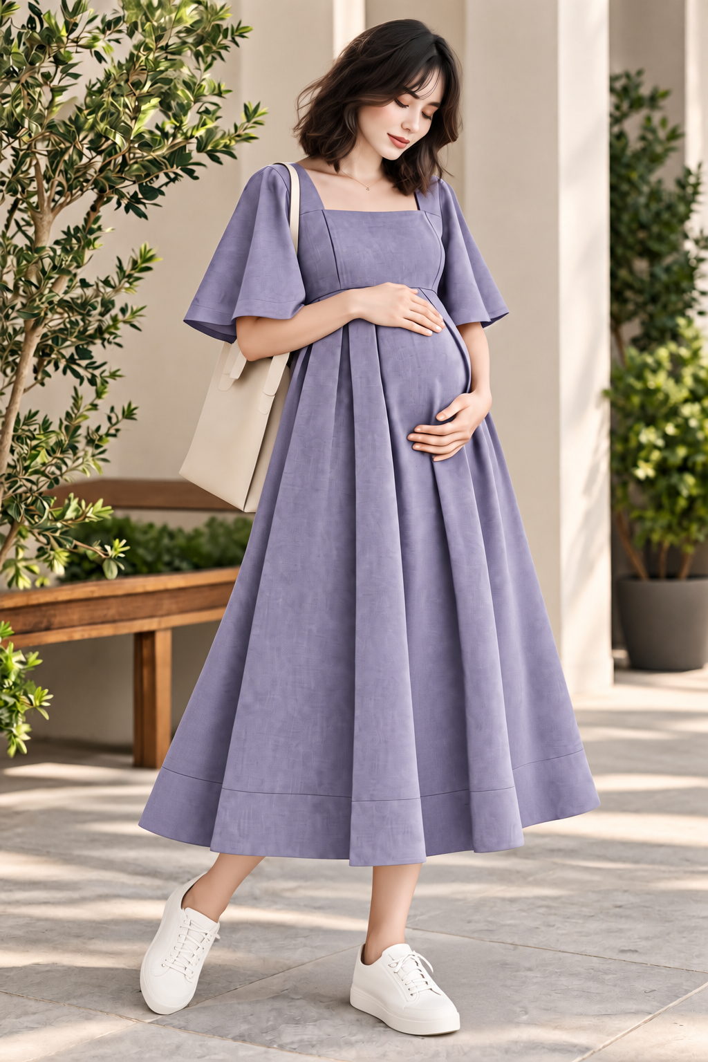 LAVENDER FLARED MATERNITY MIDI DRESS