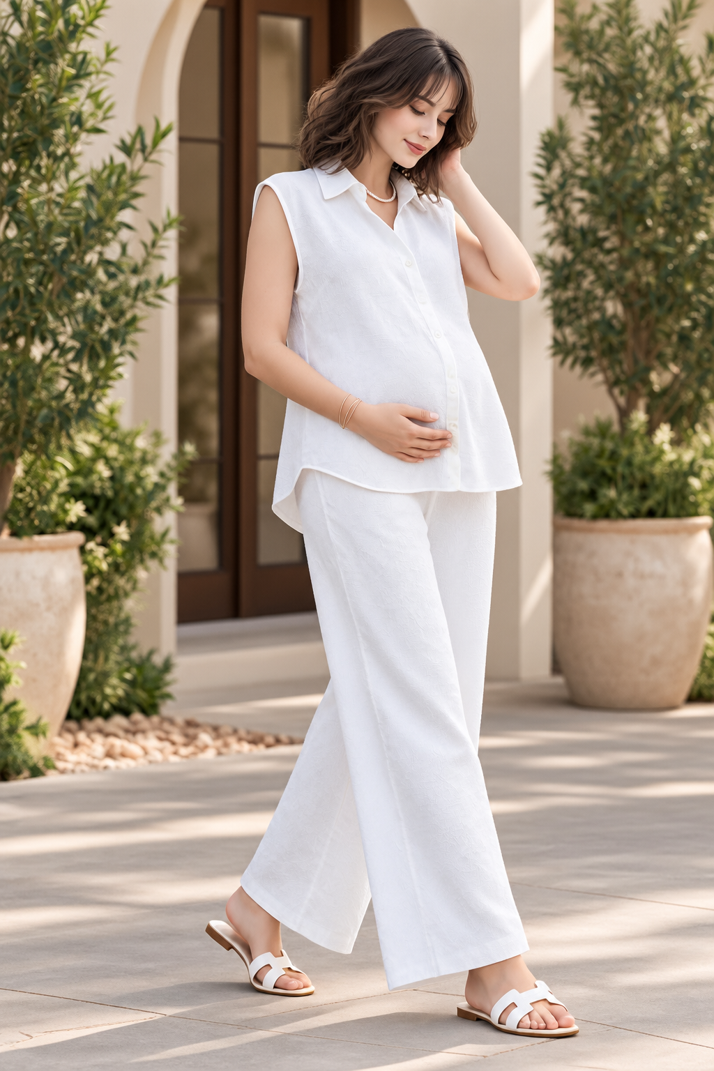 WHITE SLEEVELESS MATERNITY CO-ORD SET
