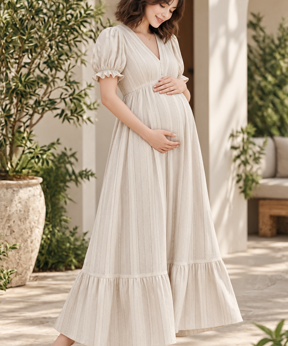 IVORY FLARED MATERNITY MAXI DRESS