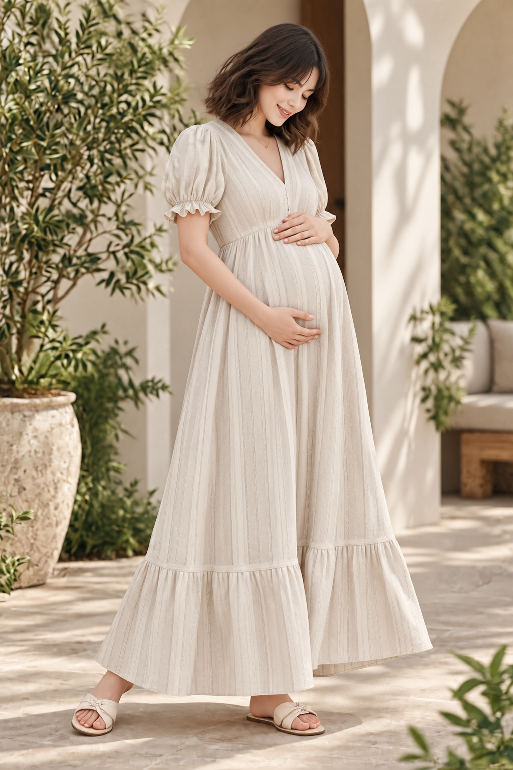IVORY FLARED MATERNITY MAXI DRESS