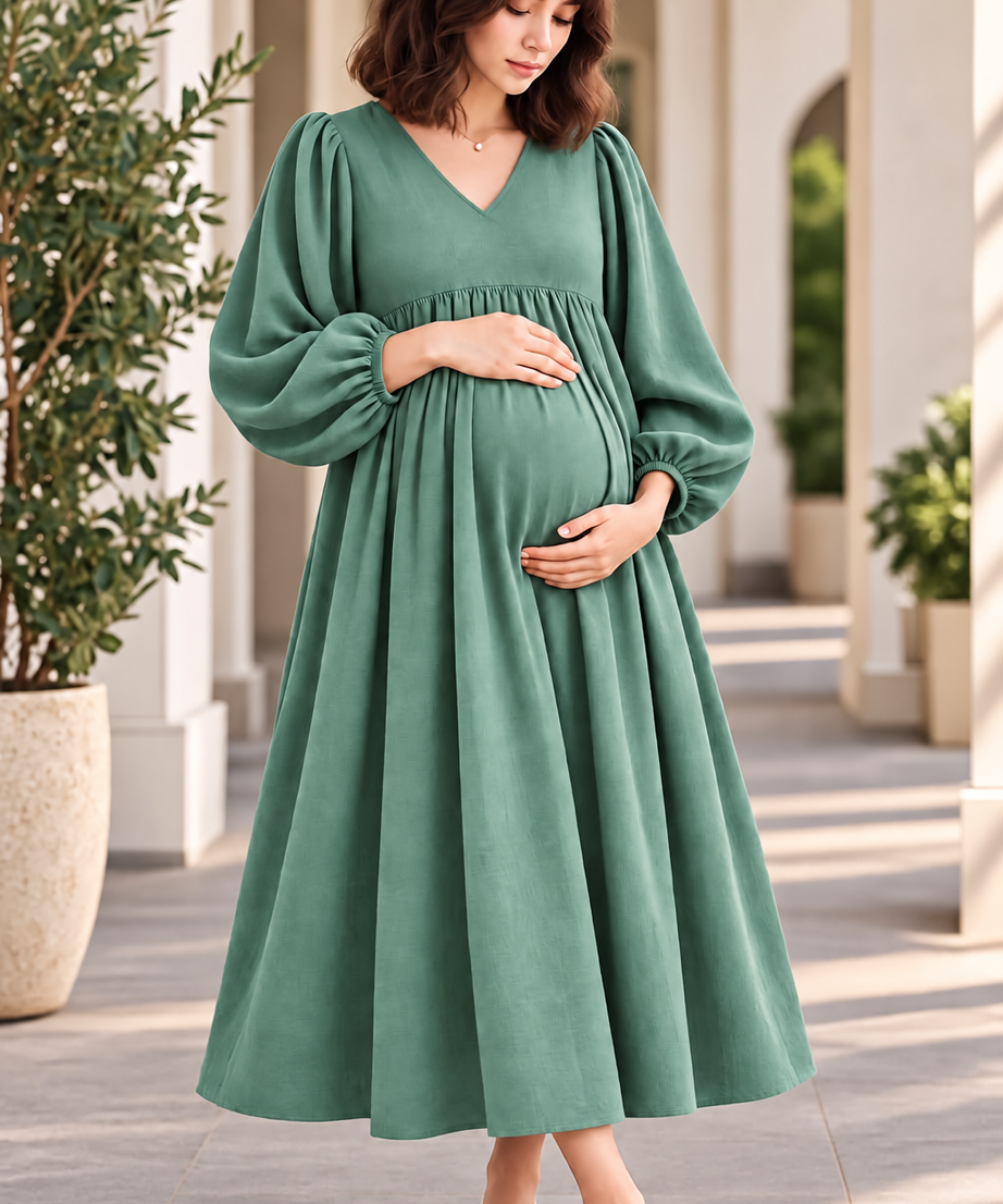 SAGE GREEN FLARED MATERNITY MAXI DRESS