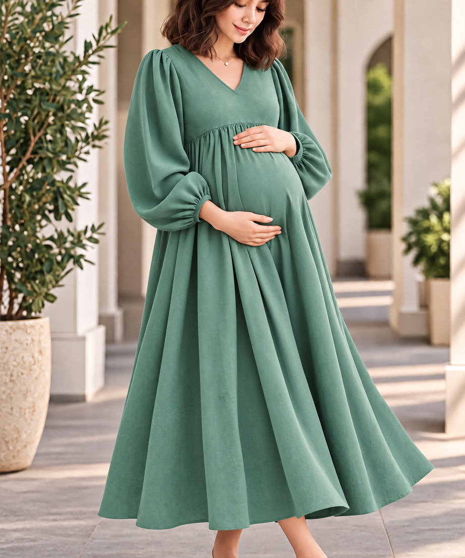 SAGE GREEN FLARED MATERNITY MAXI DRESS