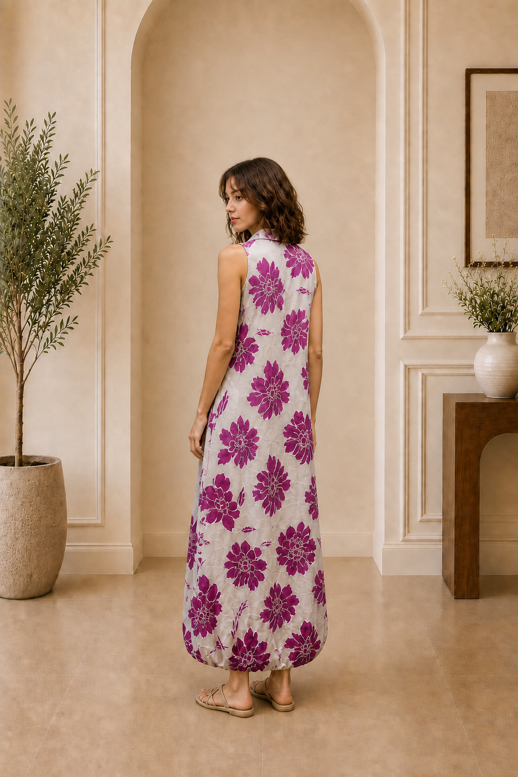 PURPLE BLOOM COTTON BALLOON DRESS