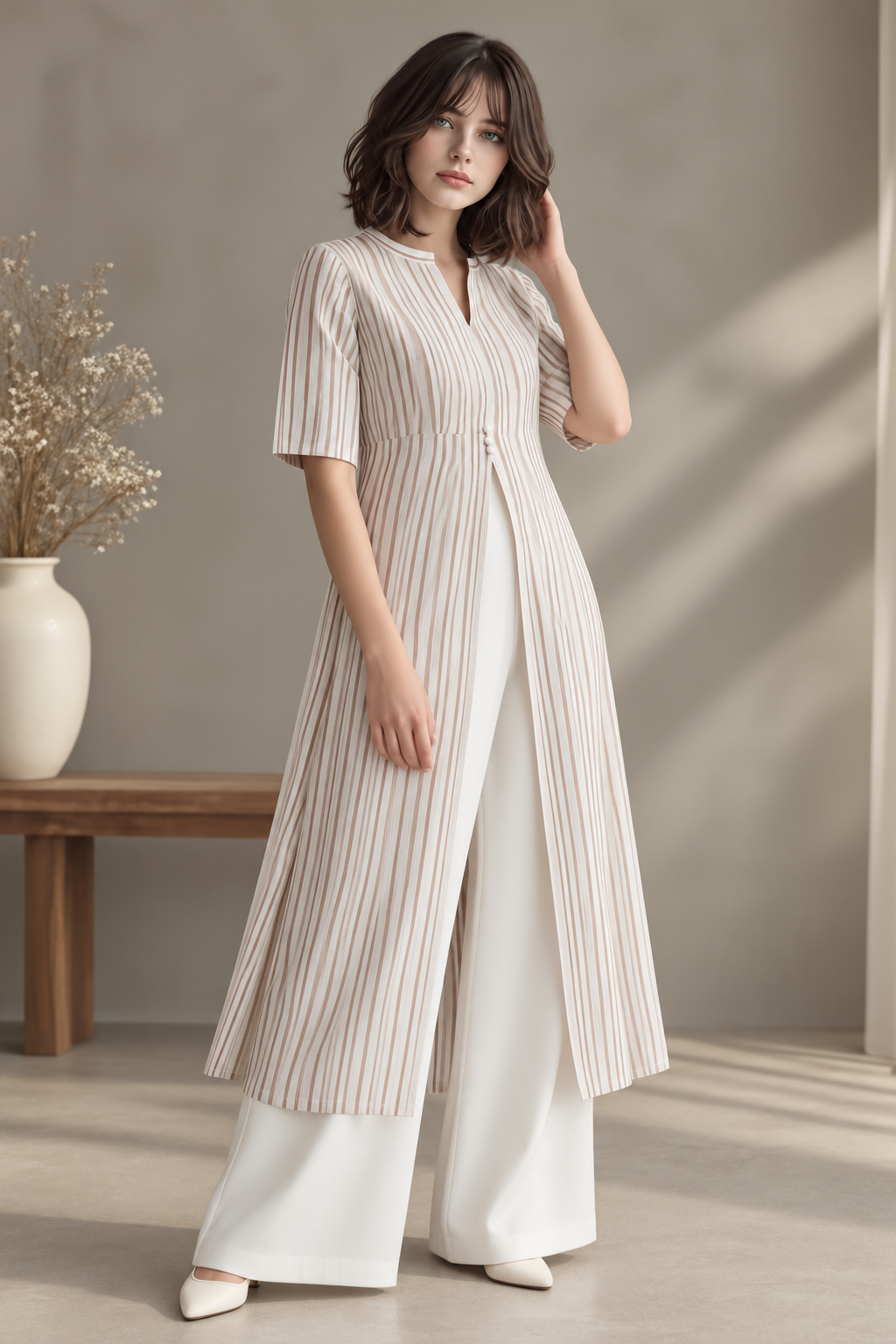 STRIPED LONG TUNIC PALAZZO CO-ORD SET
