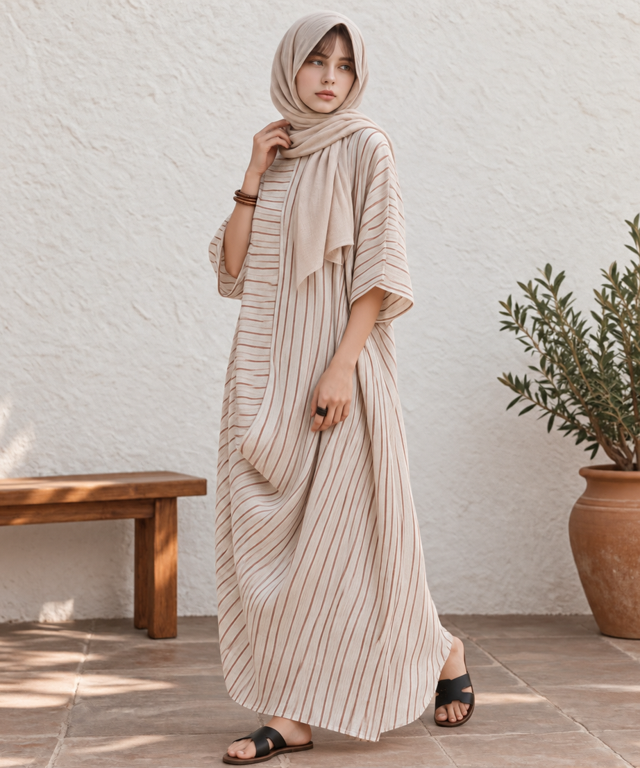 STRIPED RELAXED KAFTAN MAXI DRESS