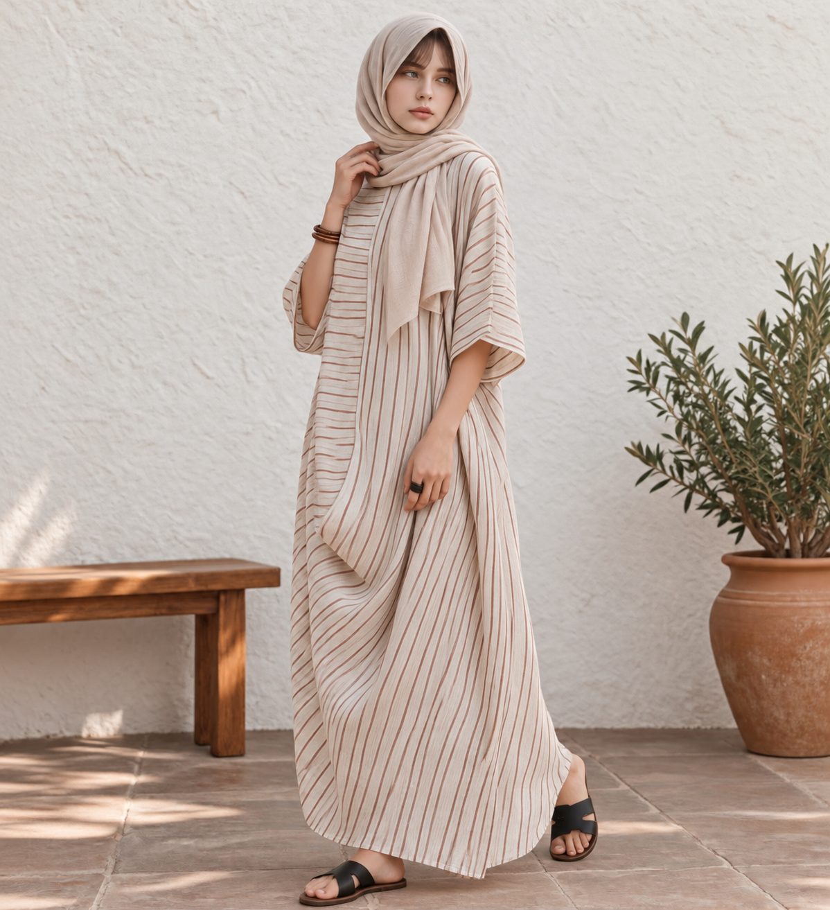 STRIPED RELAXED KAFTAN MAXI DRESS