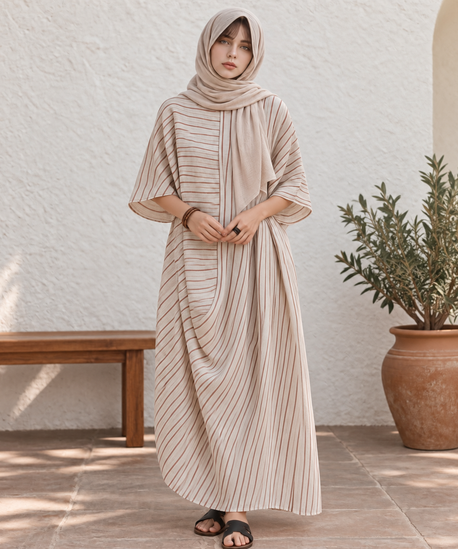 STRIPED RELAXED KAFTAN MAXI DRESS