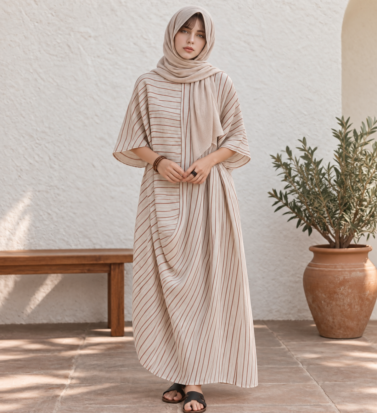 STRIPED RELAXED KAFTAN MAXI DRESS
