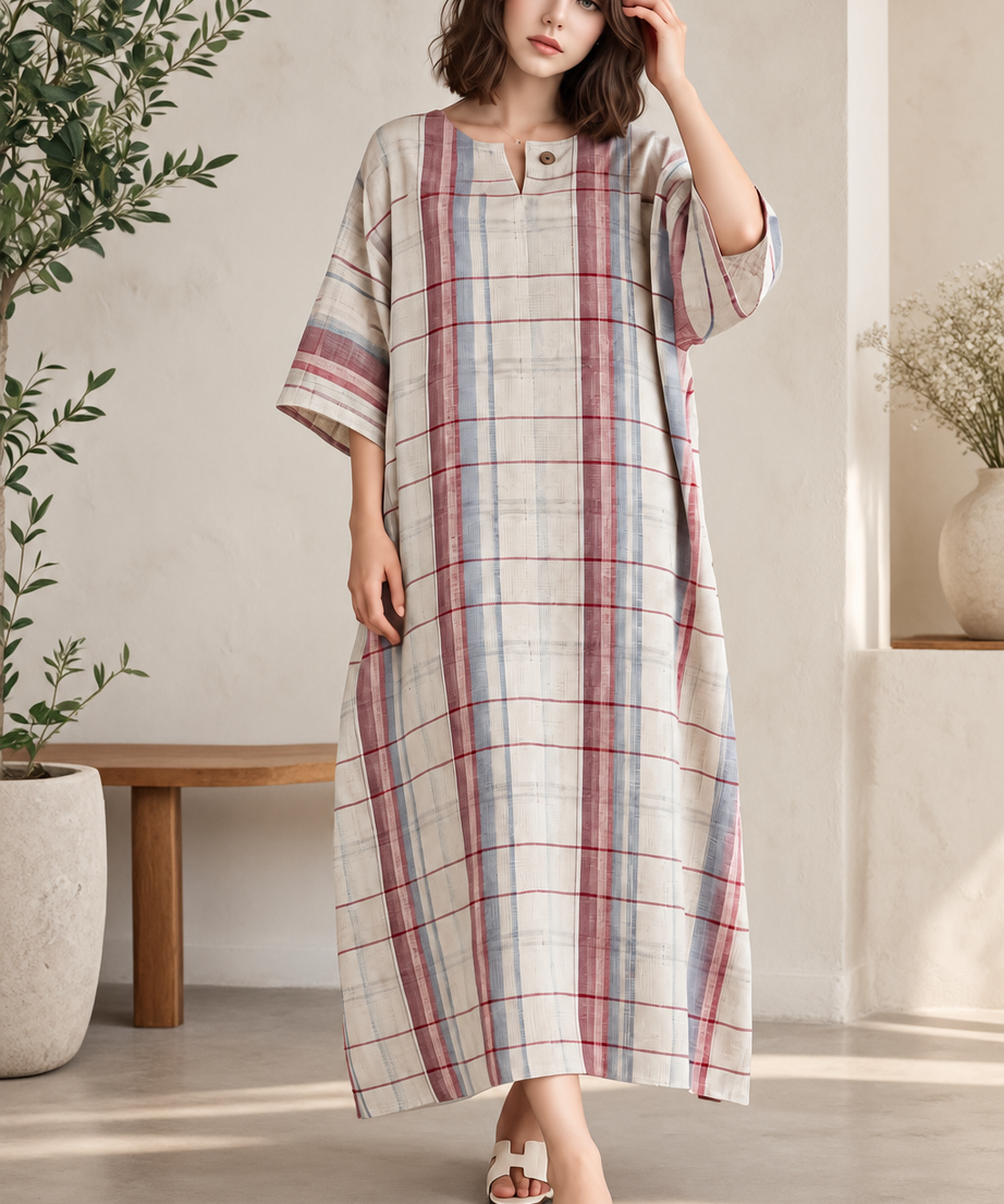 RELAXED CHECKED MAXI DRESS