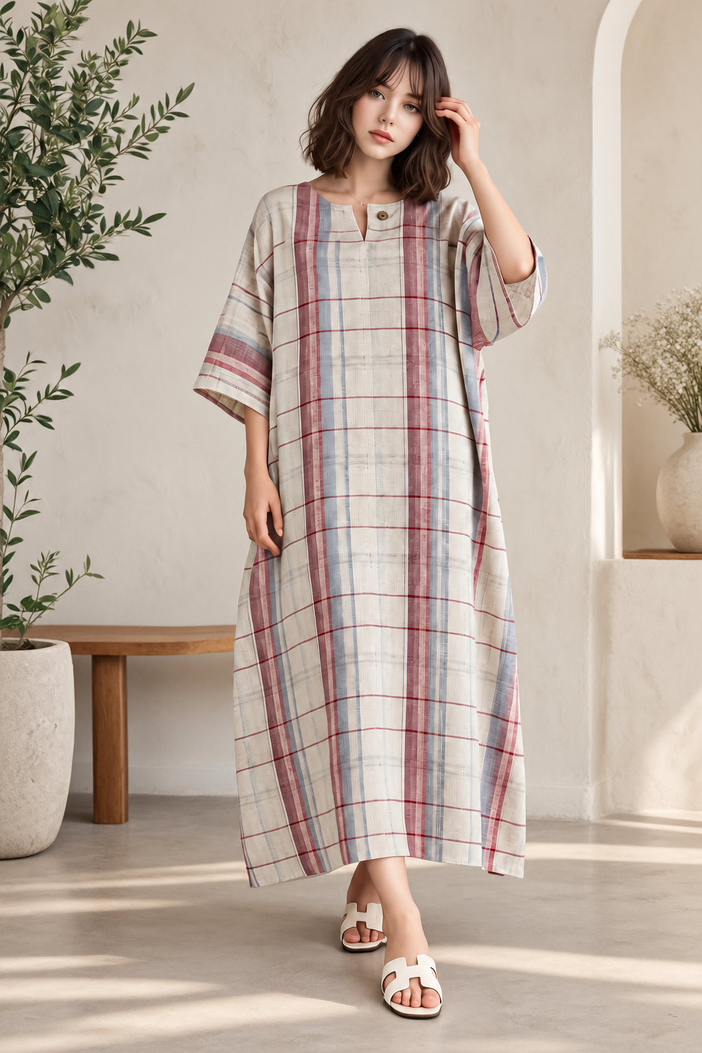 RELAXED CHECKED MAXI DRESS