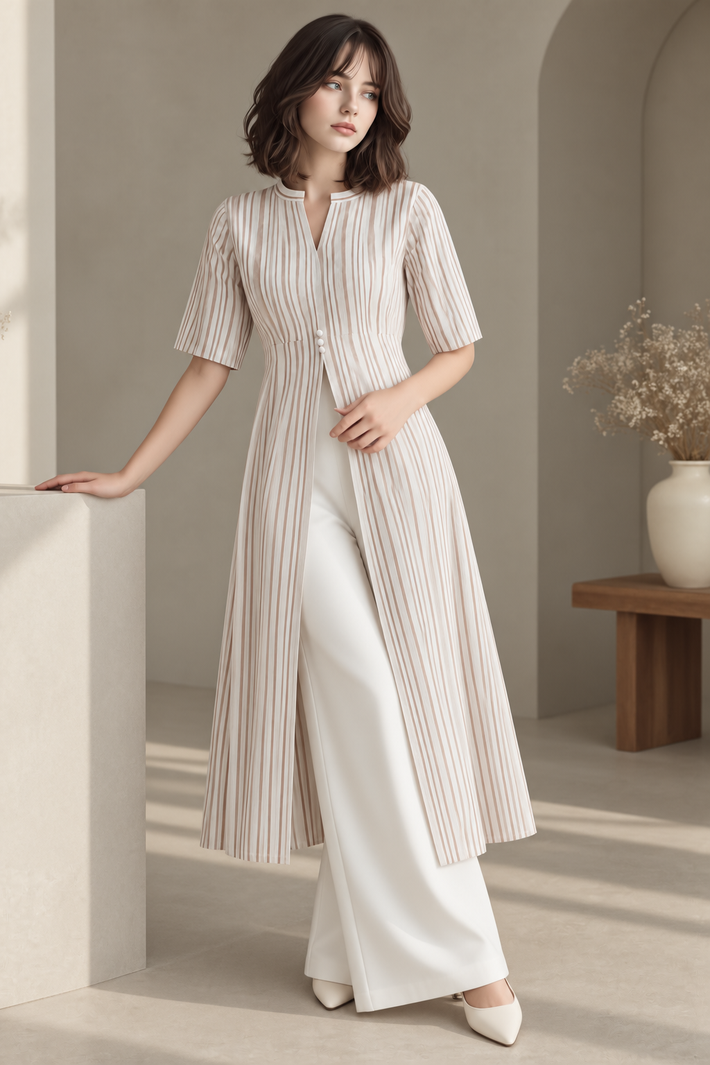 STRIPED LONG TUNIC PALAZZO CO-ORD SET