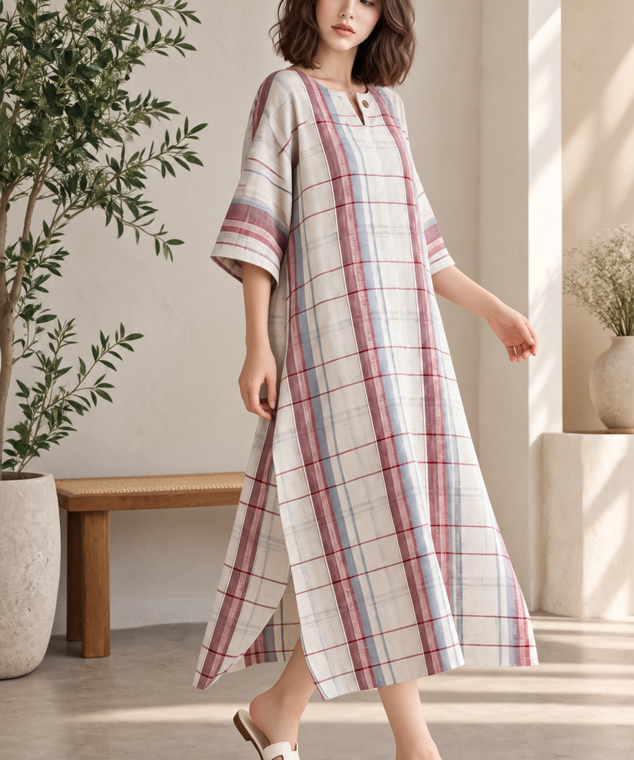 RELAXED CHECKED MAXI DRESS