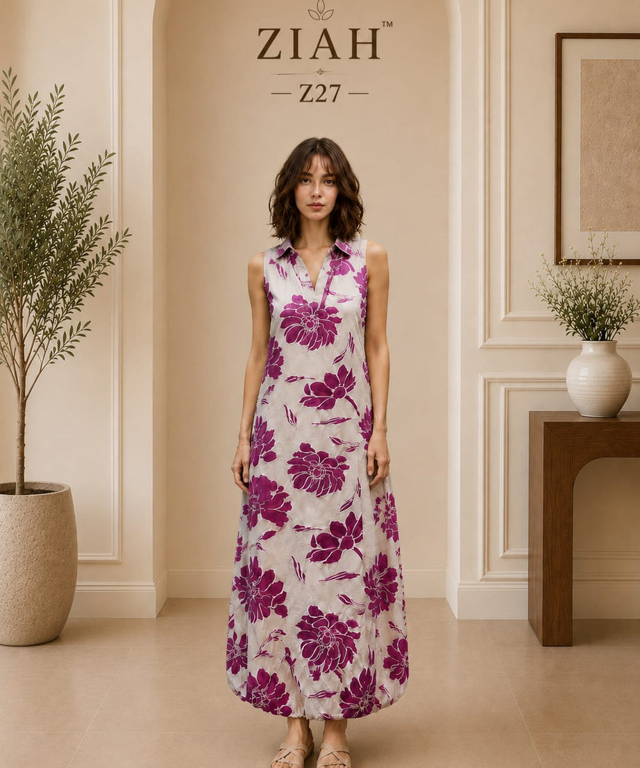 PURPLE BLOOM COTTON BALLOON DRESS