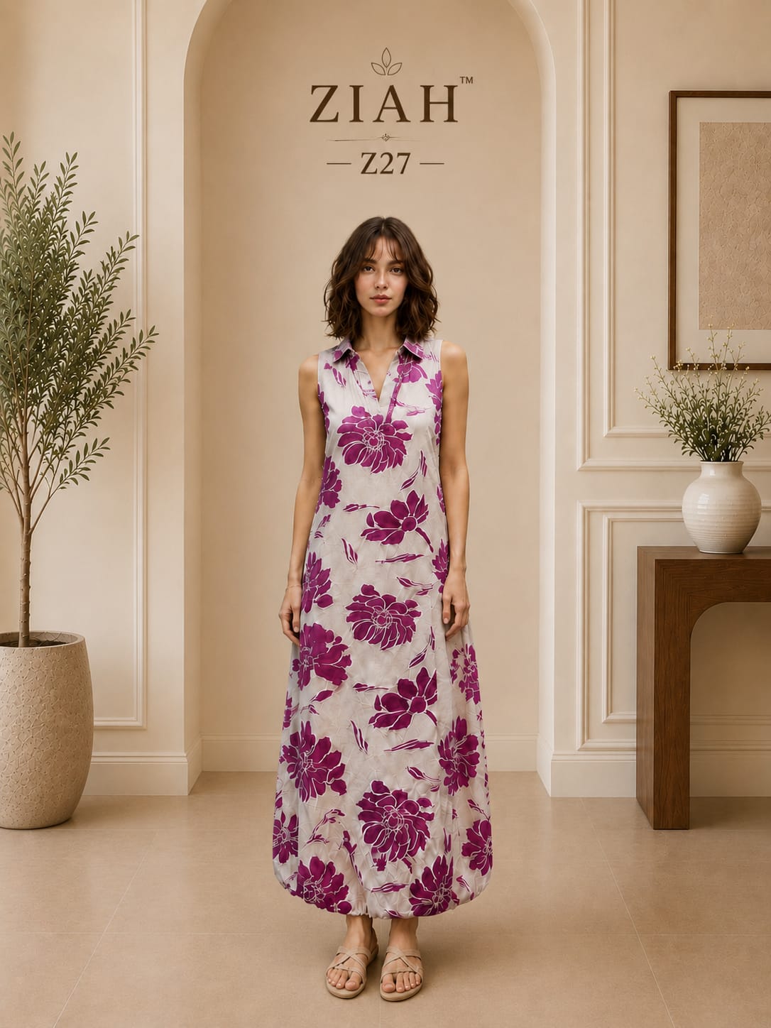 PURPLE BLOOM COTTON BALLOON DRESS