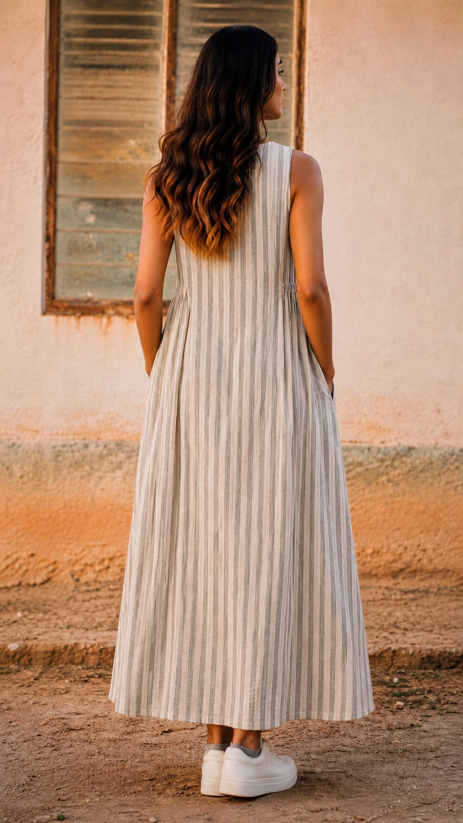 DUNE STRIPE COWL DRESS