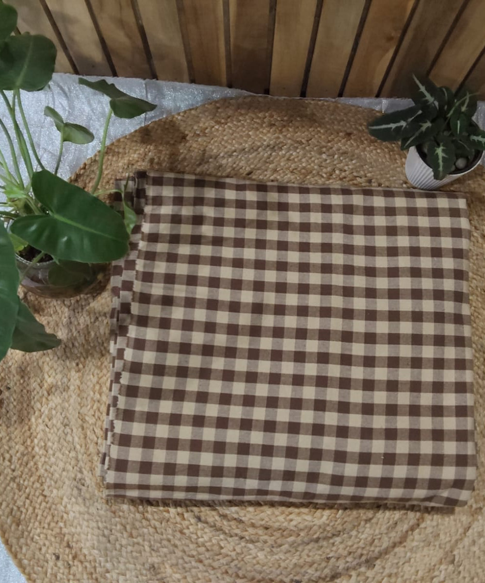 BROWN CHECK V-NECK MIDI DRESS