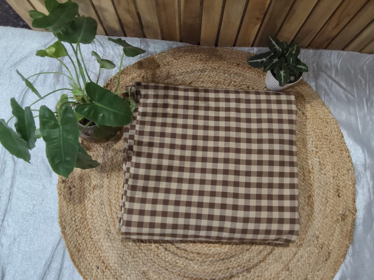 BROWN CHECK V-NECK MIDI DRESS