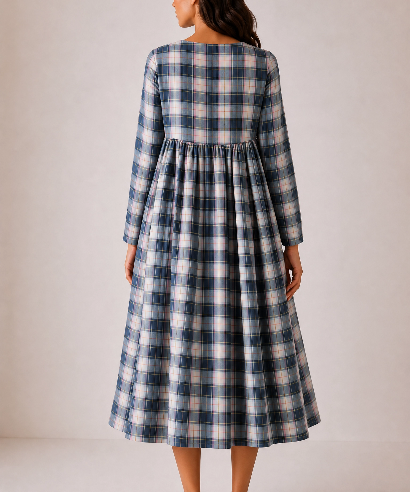 SKY PLAID MIDI DRESS