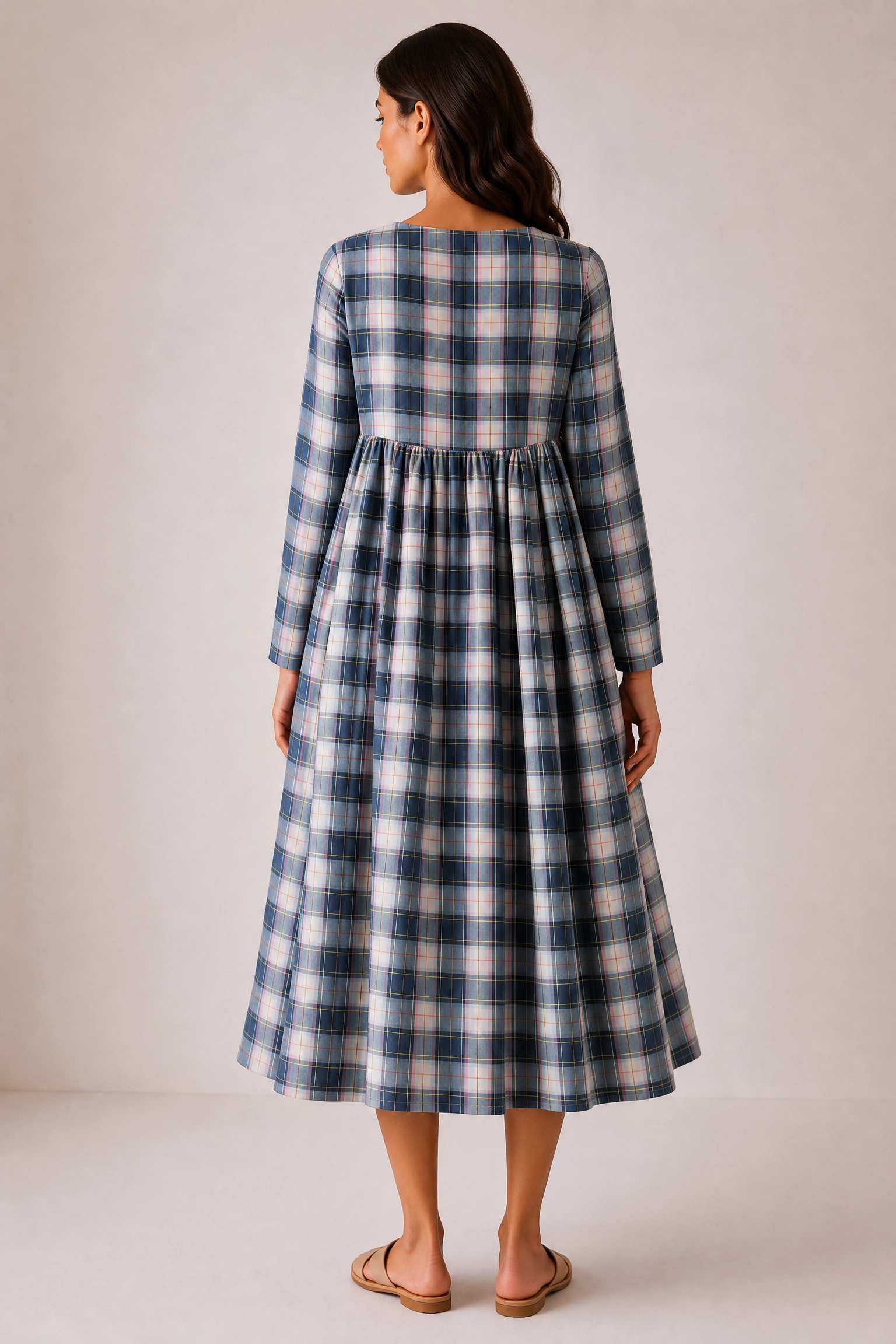 SKY PLAID MIDI DRESS