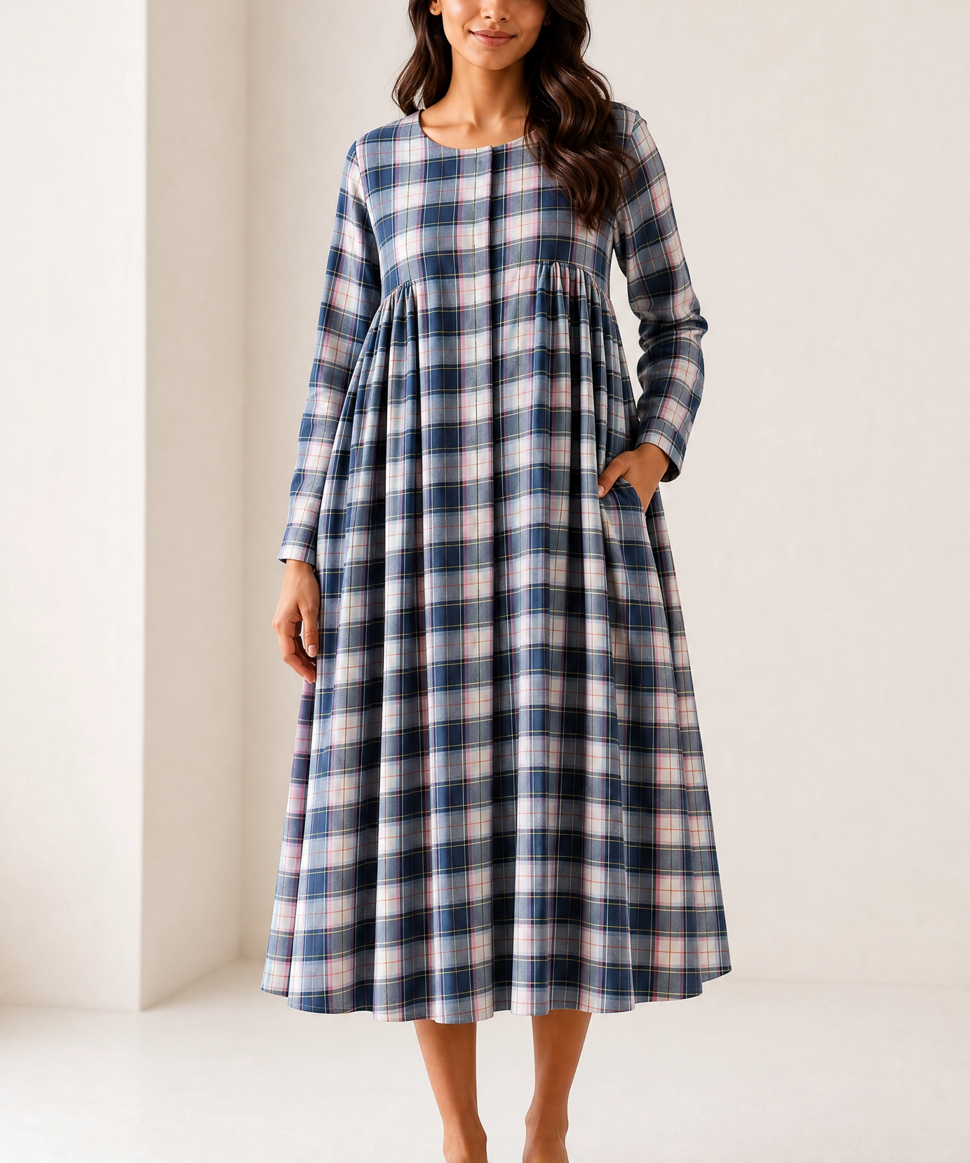 SKY PLAID MIDI DRESS