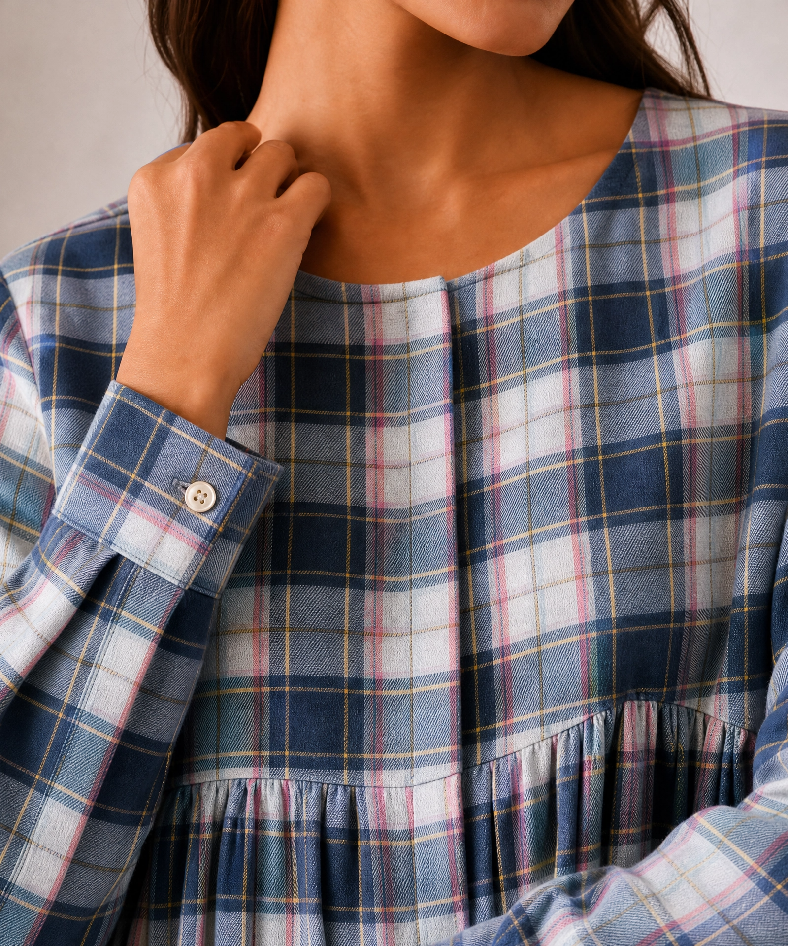 SKY PLAID MIDI DRESS