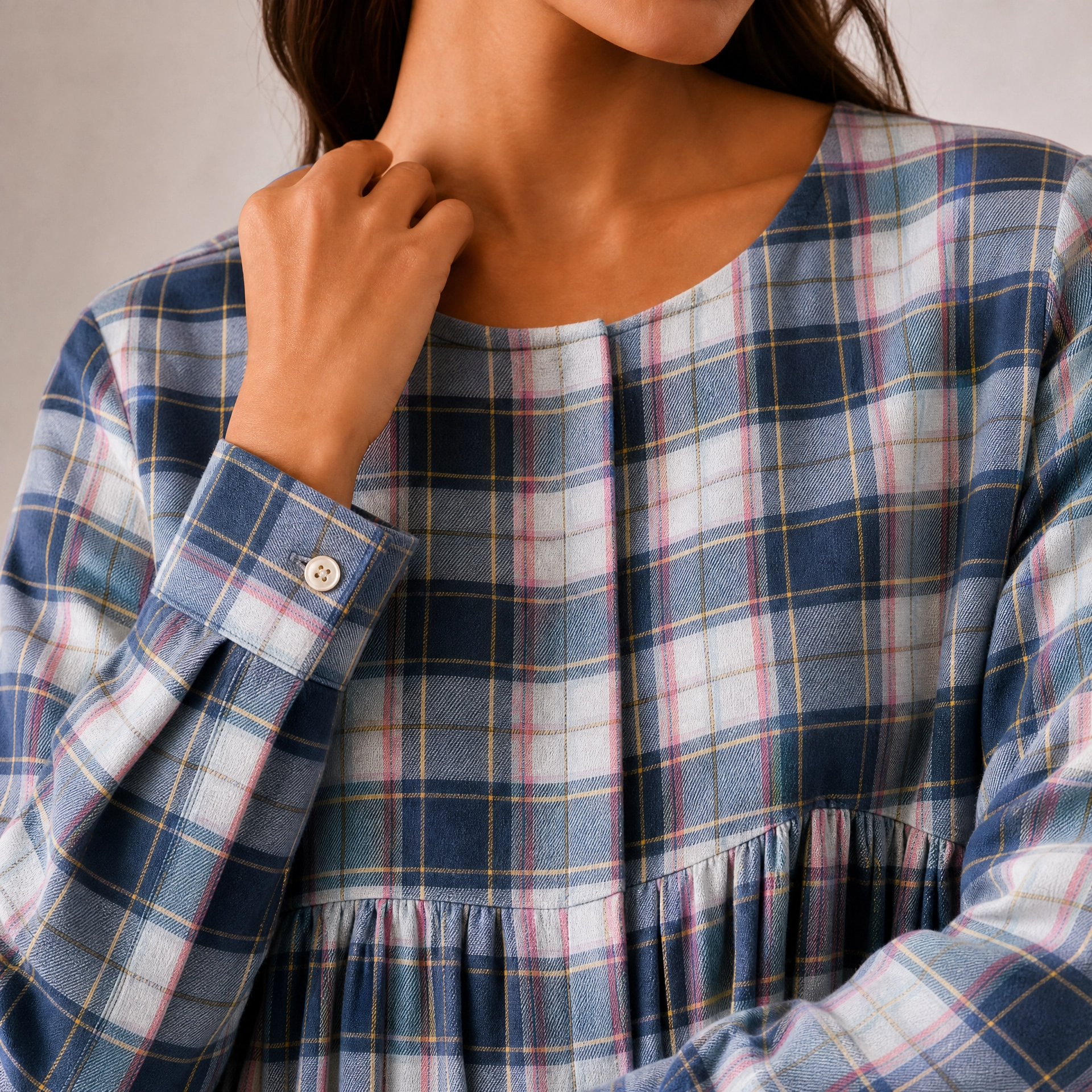 SKY PLAID MIDI DRESS