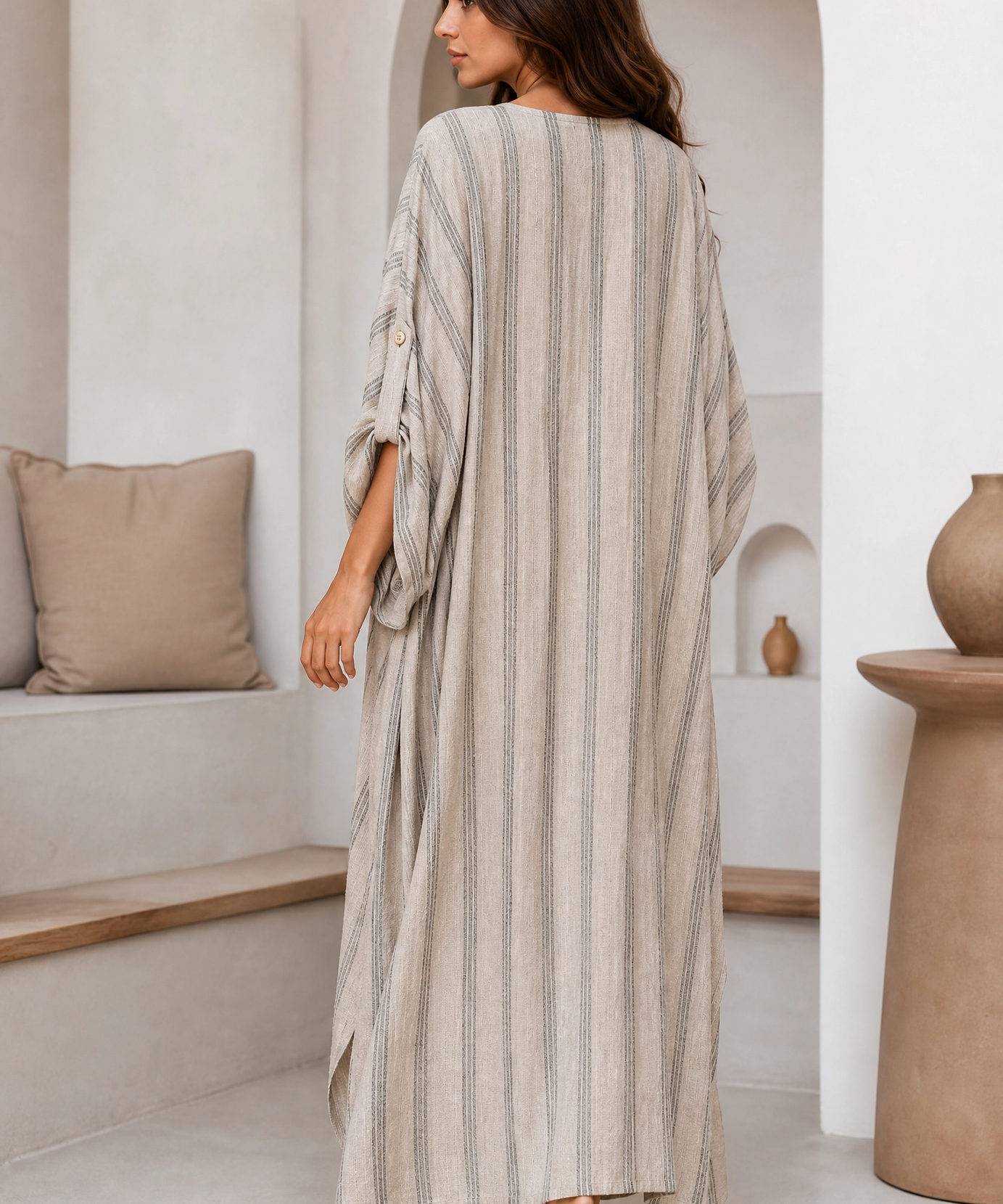 SANDSTONE STRIPE KAFTAN DRESS