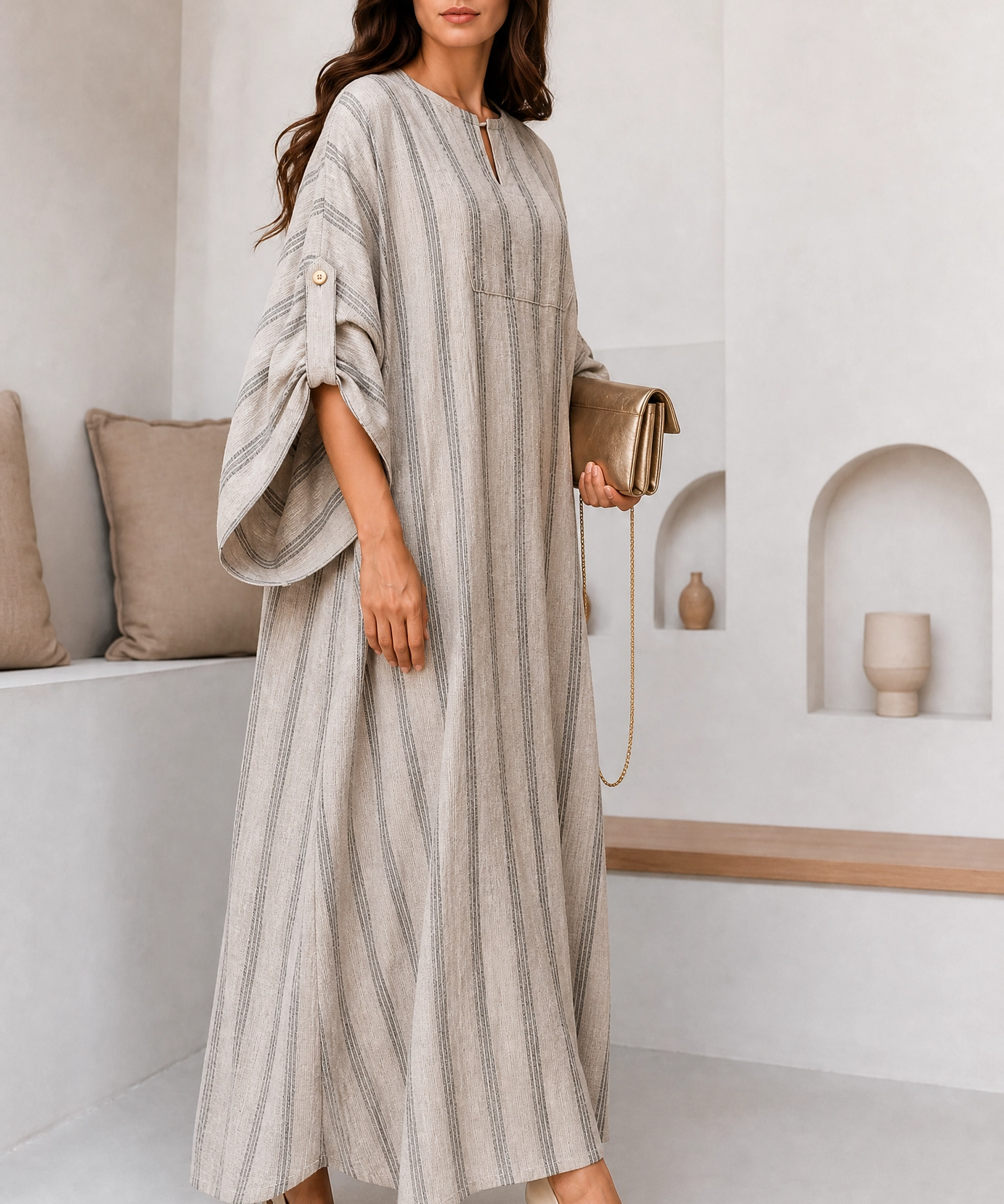 SANDSTONE STRIPE KAFTAN DRESS