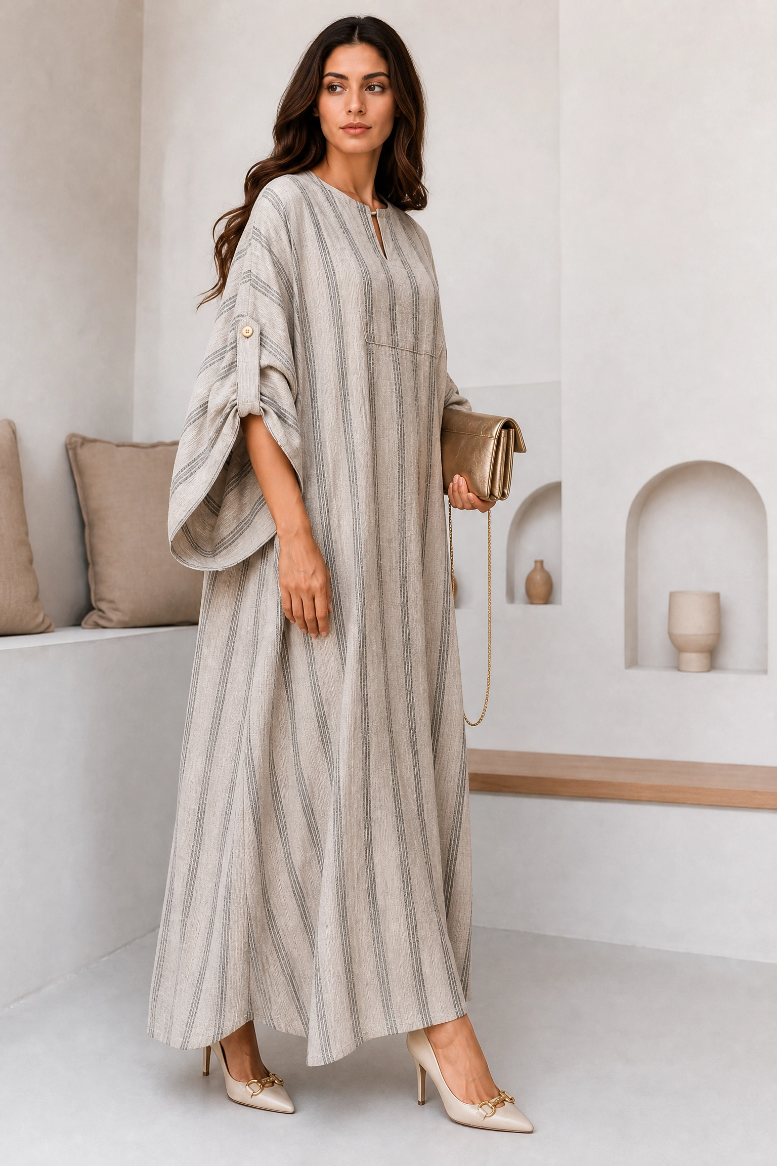 SANDSTONE STRIPE KAFTAN DRESS
