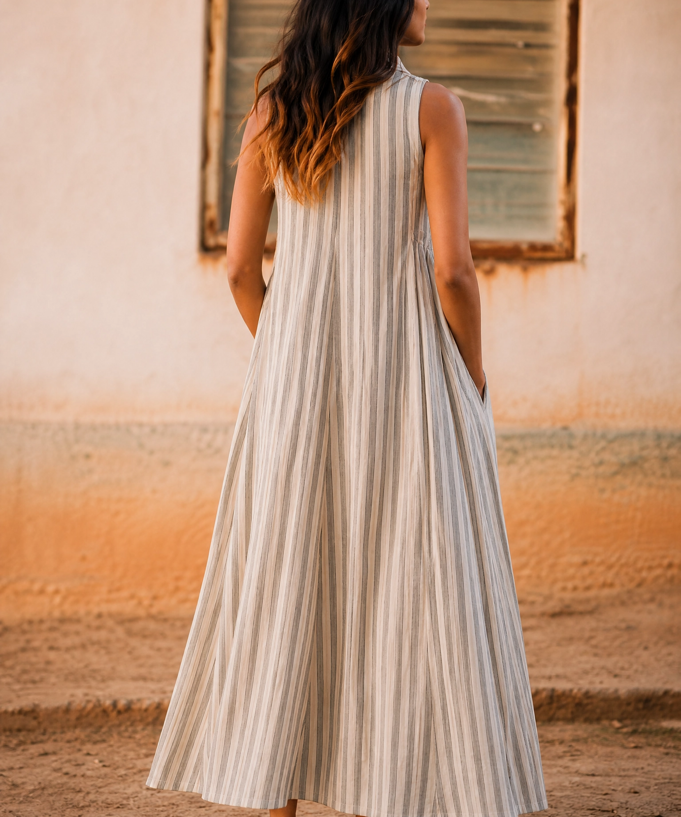 DUNE STRIPE COWL DRESS