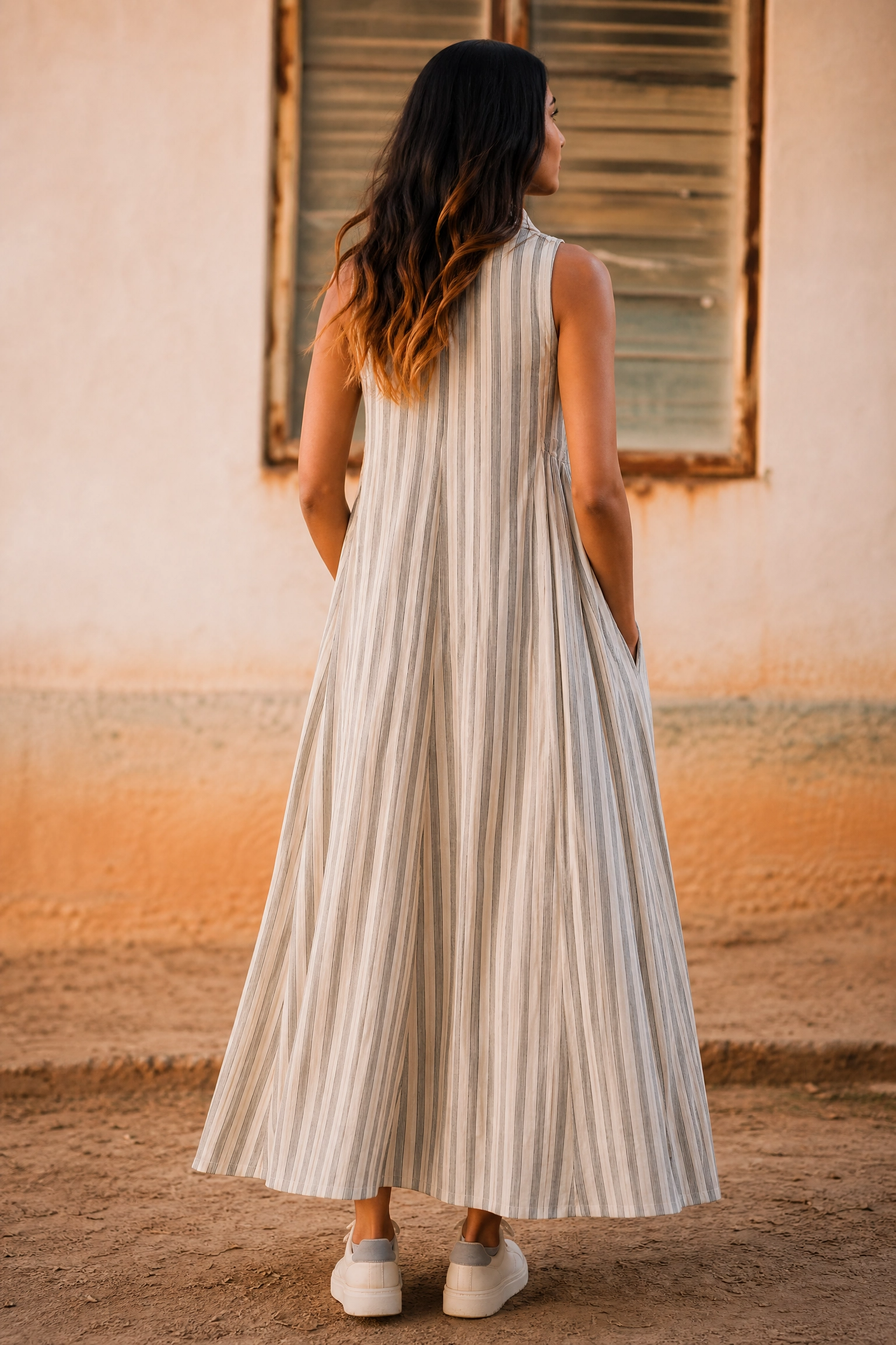 DUNE STRIPE COWL DRESS