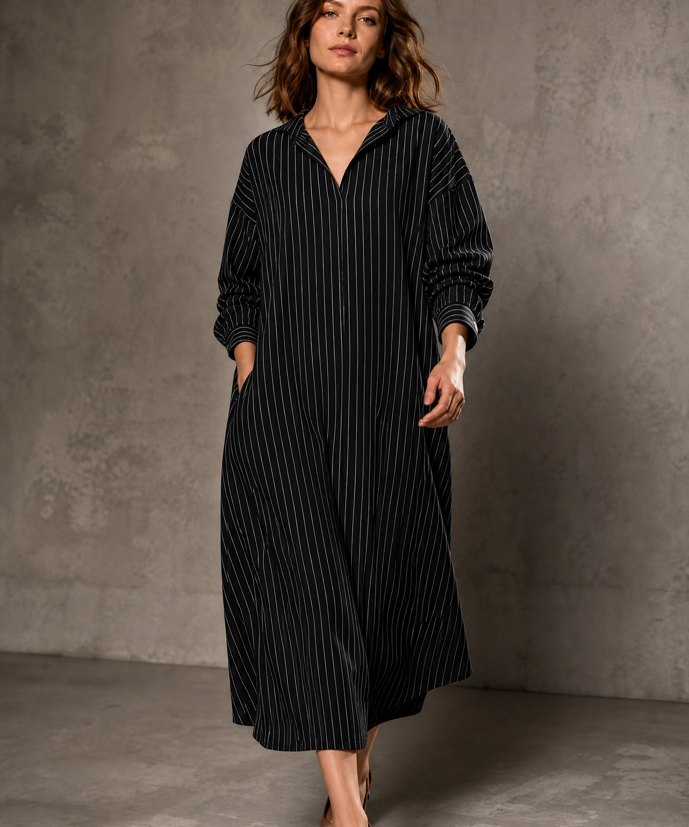 MIDNIGHT STRIPE SHIRT DRESS