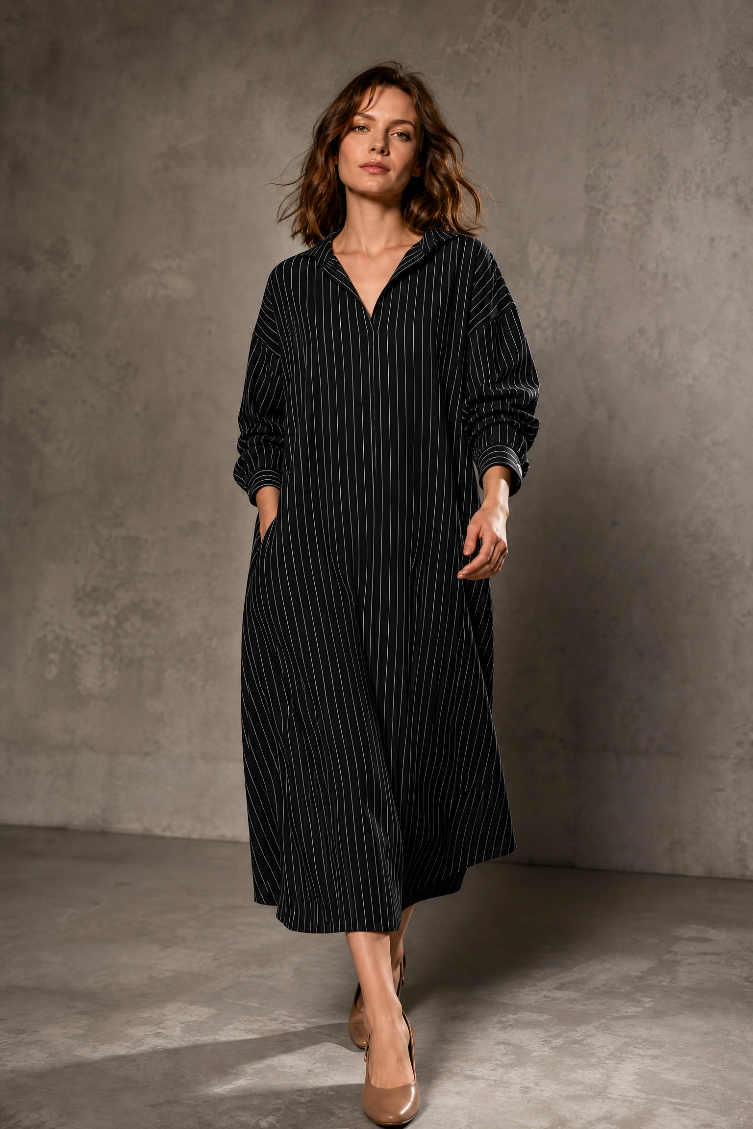 MIDNIGHT STRIPE SHIRT DRESS