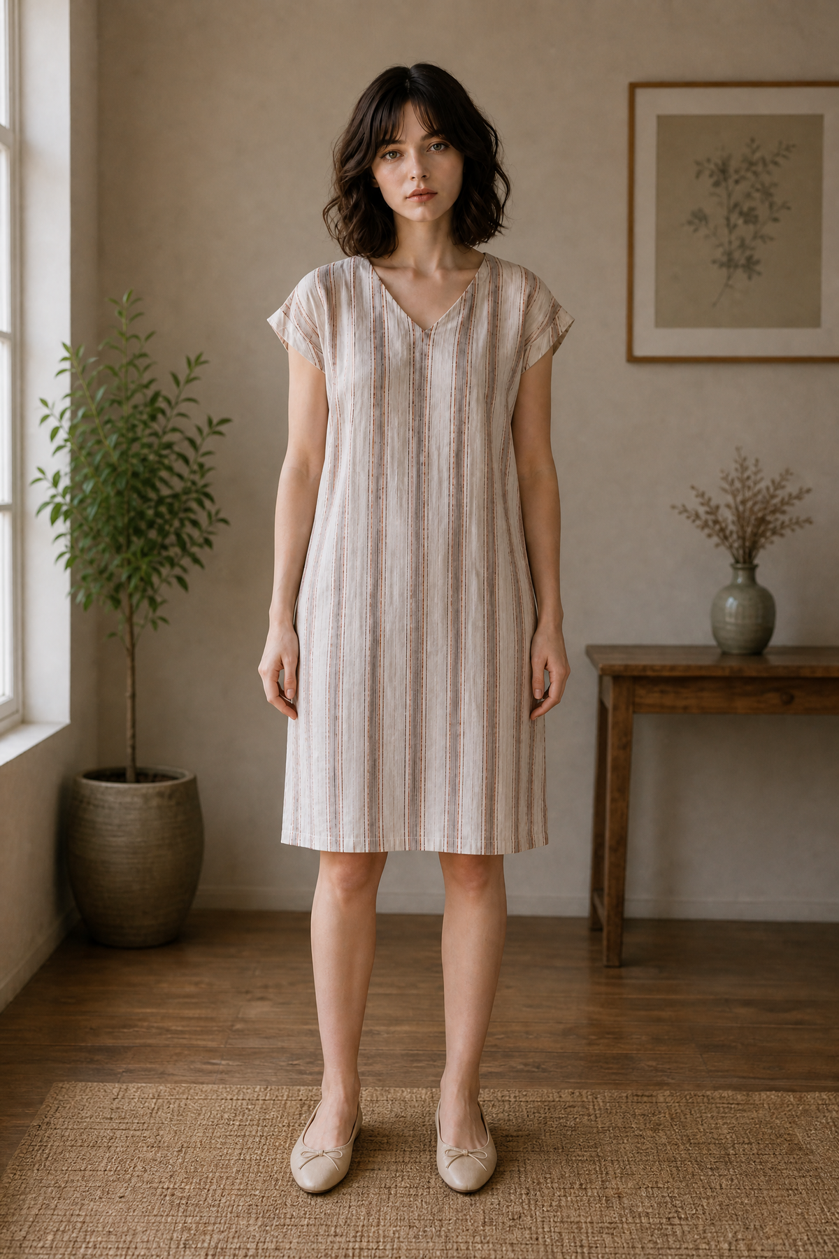 STRIPED LINEN BLEND DRESS