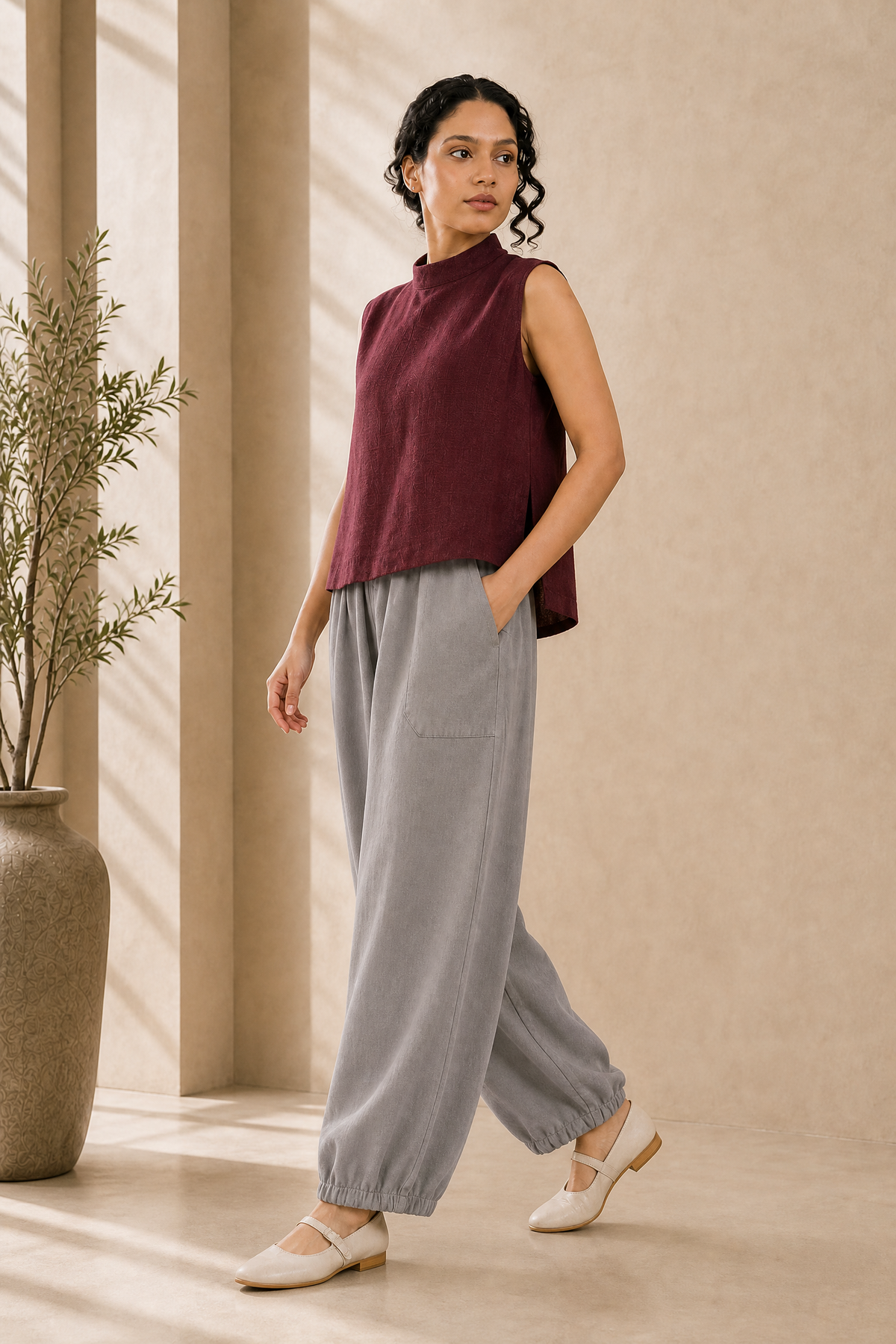 LINEN MOCK NECK CO-ORD SET