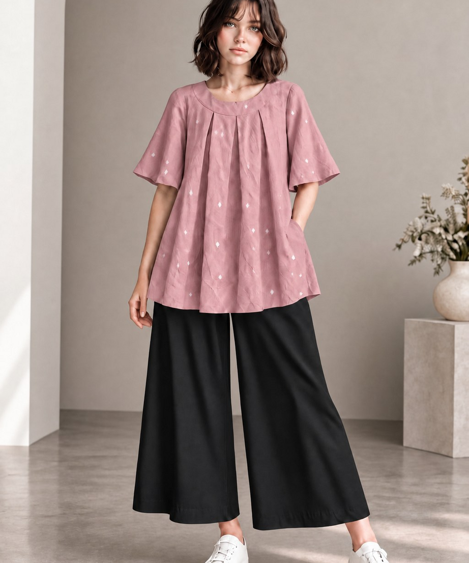 PLEATED FLARED SLEEVE PALAZZO CO-ORD SET