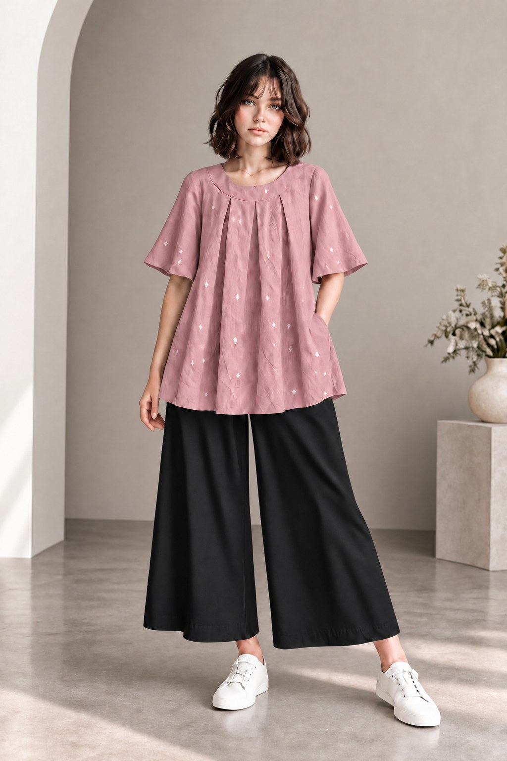 PLEATED FLARED SLEEVE PALAZZO CO-ORD SET