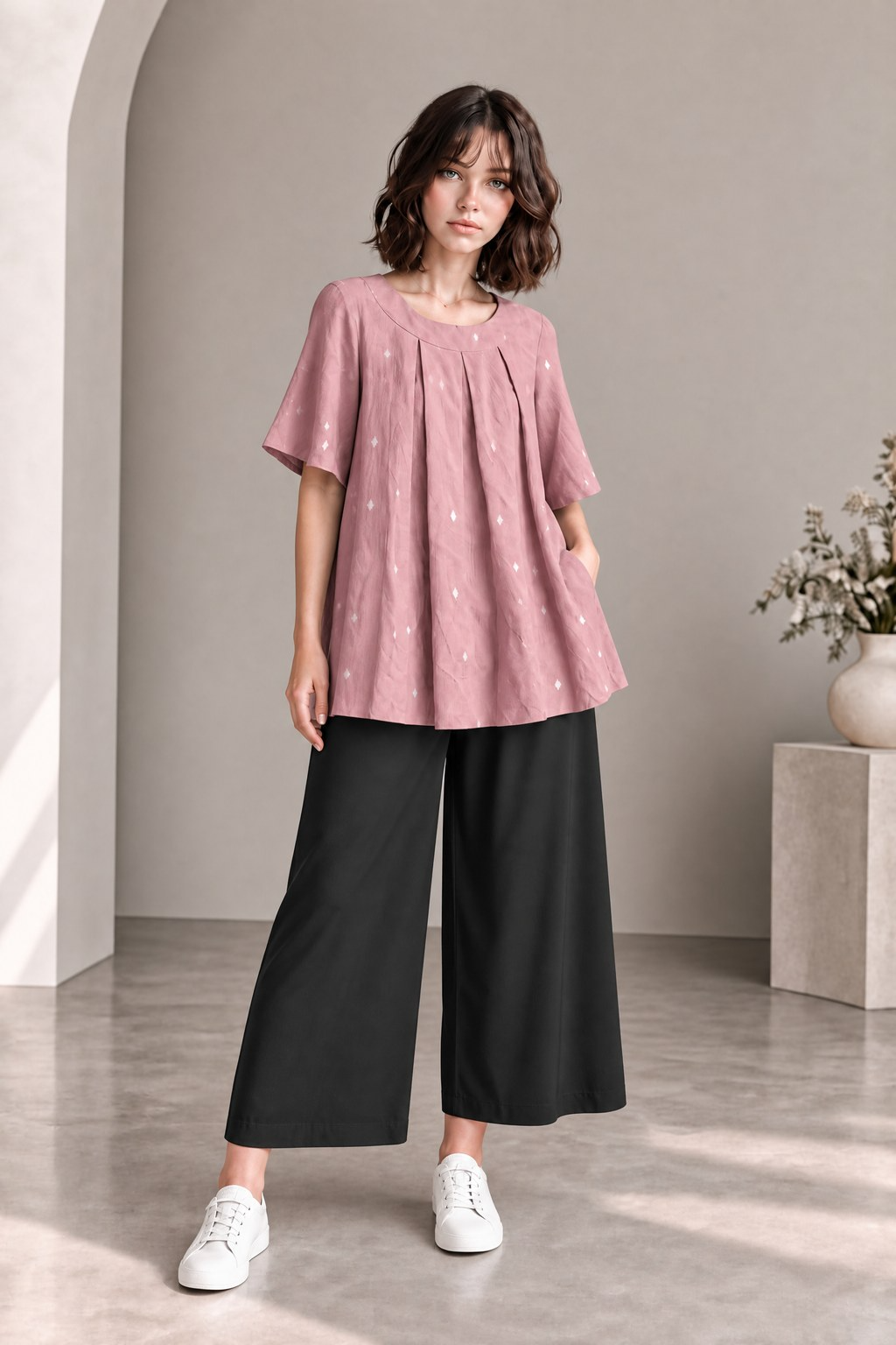PLEATED FLARED SLEEVE PALAZZO CO-ORD SET