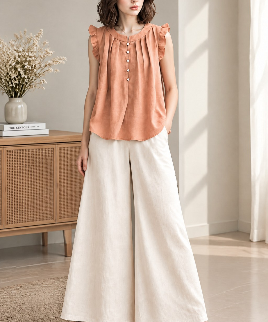 RUFFLE SLEEVE PLEATED PALAZZO CO-ORD SET