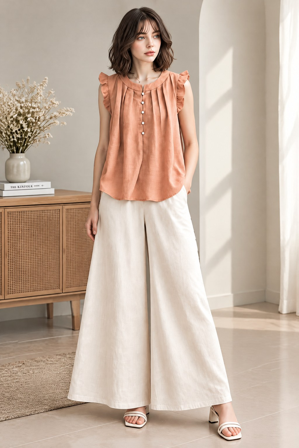 RUFFLE SLEEVE PLEATED PALAZZO CO-ORD SET